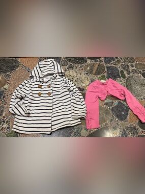 Nautical Stripe Hooded Jacket & Pink Bow Leggings Set